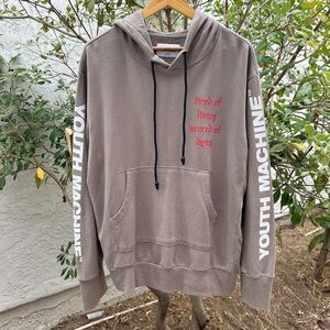 Youth Machine “Tired of Living” Hoodie Medium Gray Graphic